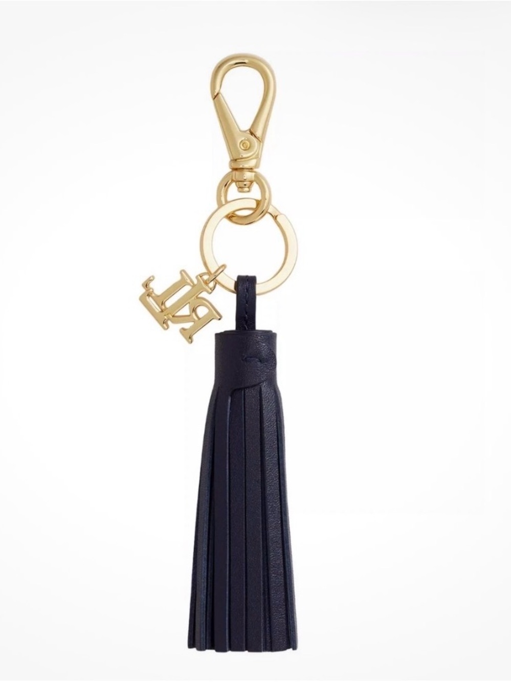 Lauren Ralph Lauren Navy Leather Tassel Key & Card Holder with Gold Hardware